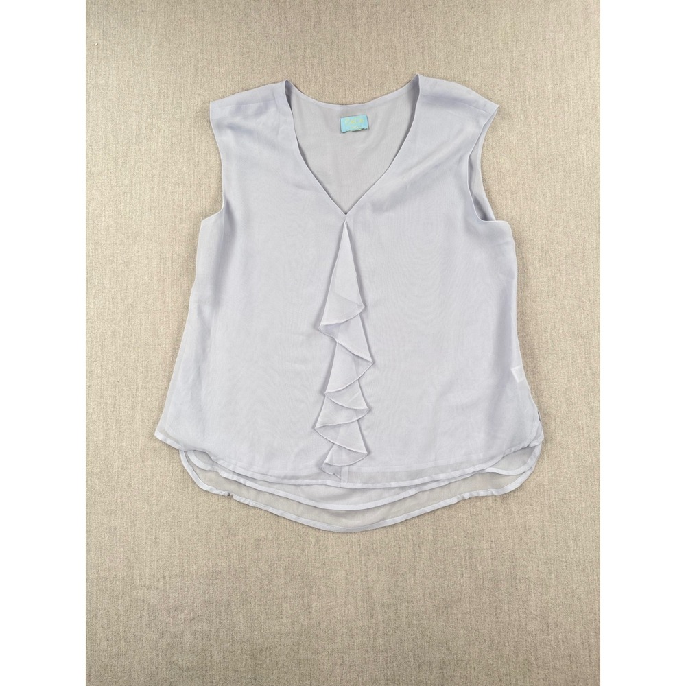 CeCe Lavender Blue  Ruffle Front V-Neck Sleeveless Blouse  Top 7055038 XL